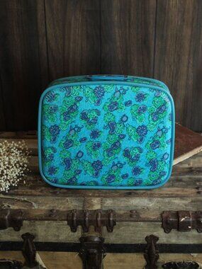 Vintage 1960s Suitcase, Floral Print Hard Side Travel Case,  Mirror Inside